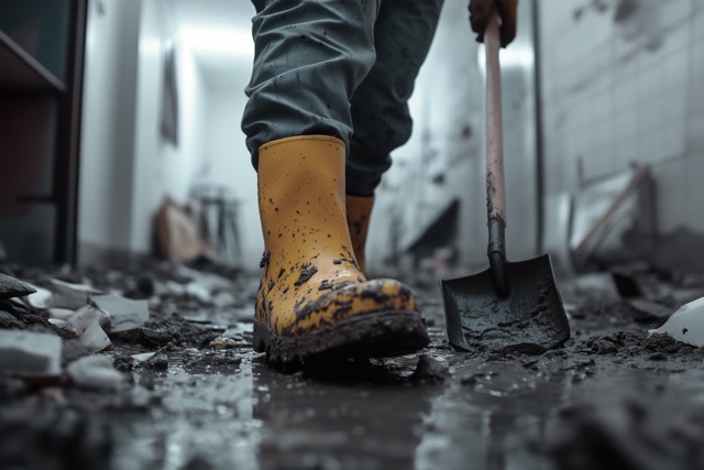 Professional sewage cleanup in Miami removing black water from flooded home