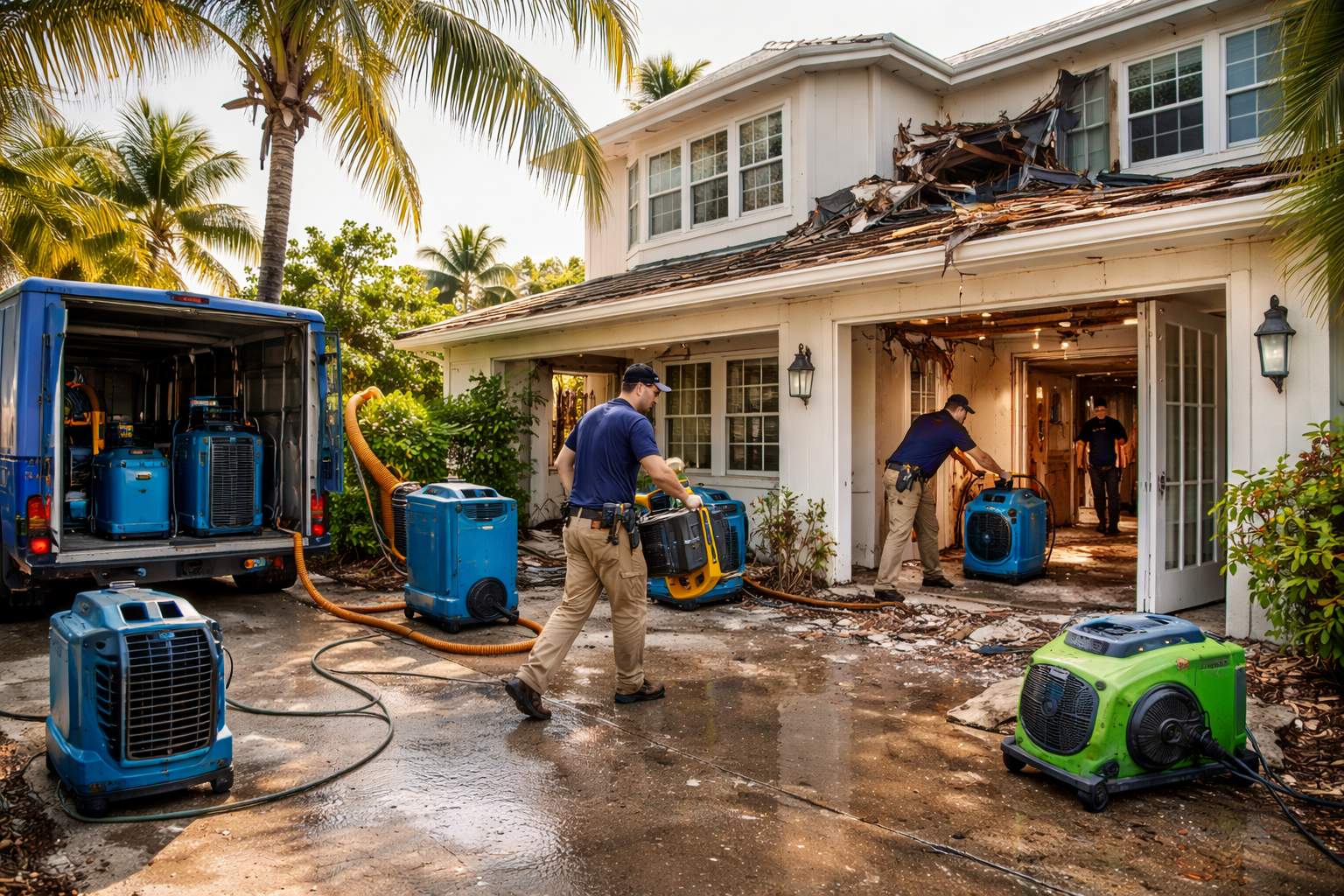 24/7 emergency restoration services in Miami Beach with crew responding to water damage at residential property